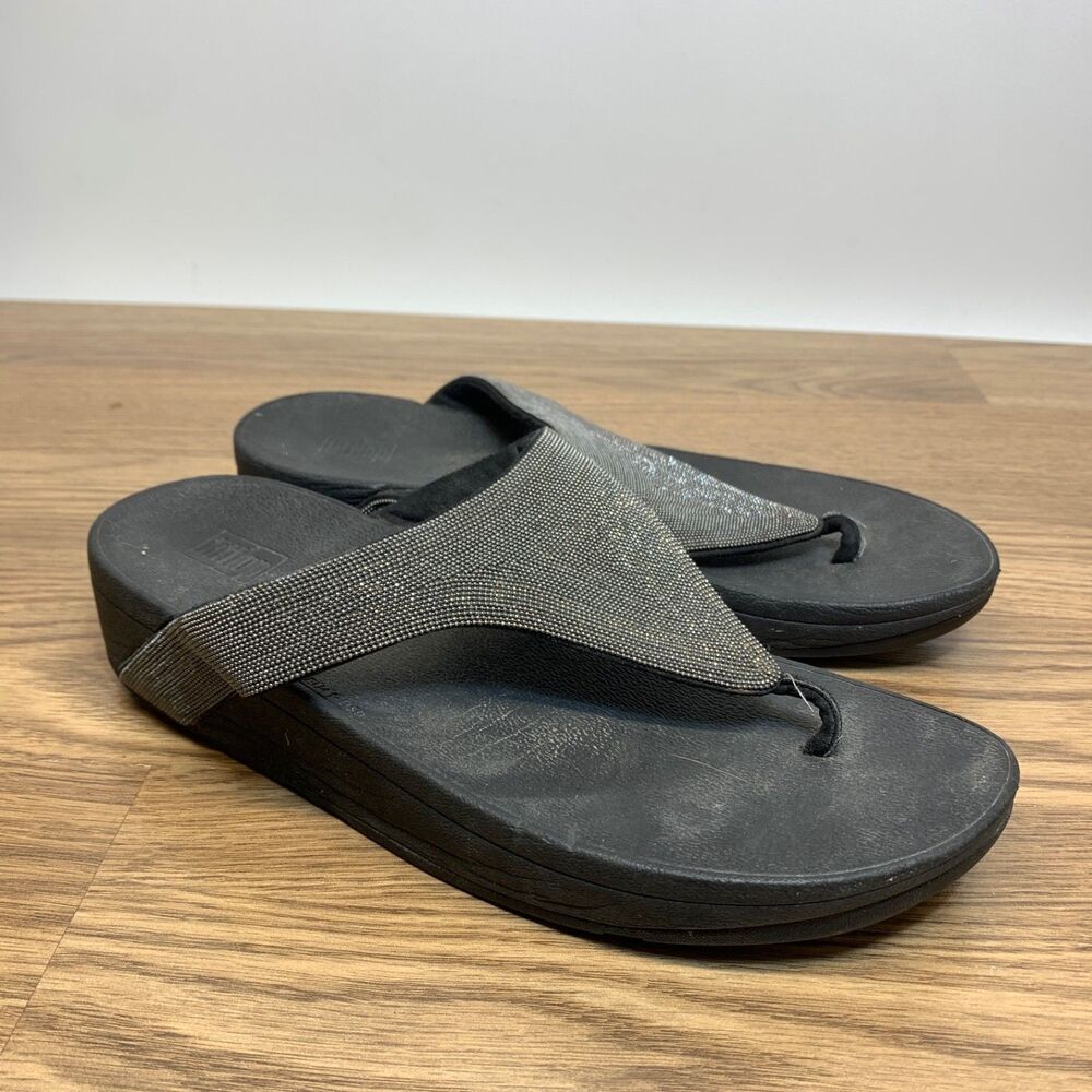 FitFlop Lulu Glitz Womens Size 9 Leather Slip On Fashion Classic Sandals